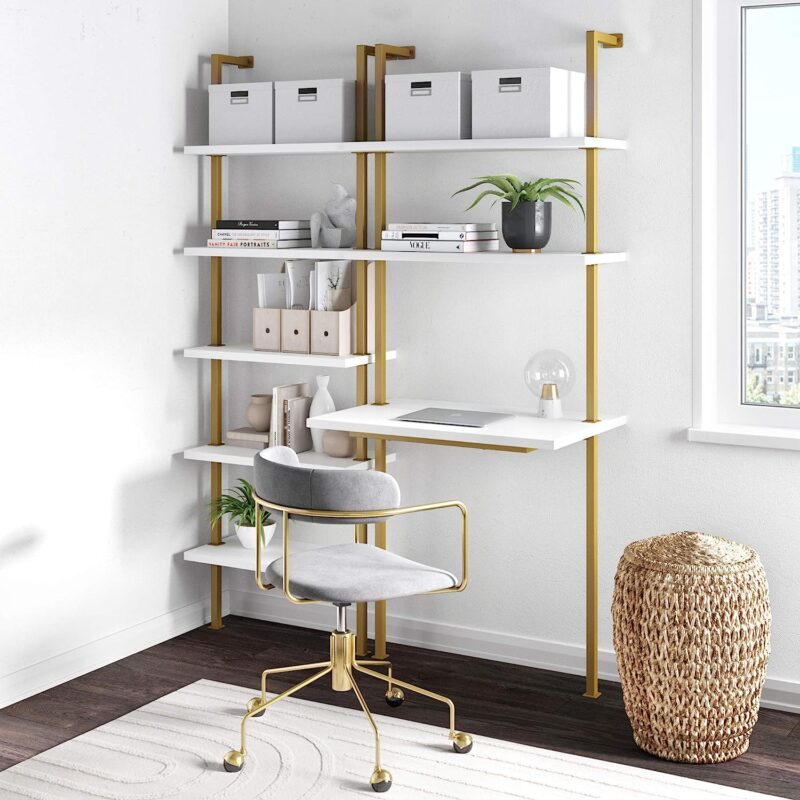 Shelf Wall Mount Small Desk White Gold