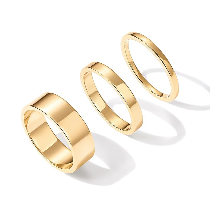 18K Gold Plated 3 Ring Set Stacking Rings