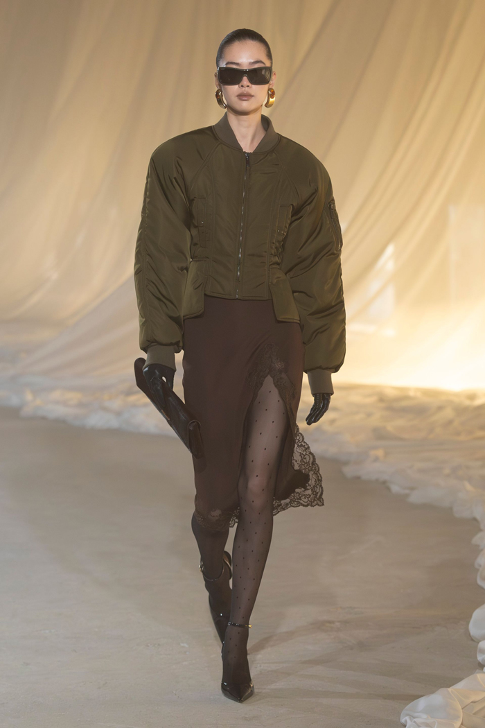 Balmain Fall 2026 lingerie inspired skirt runway look 